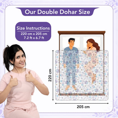 Purple Blue Floral Pure Cotton Lightweight Dohar For Double Bed