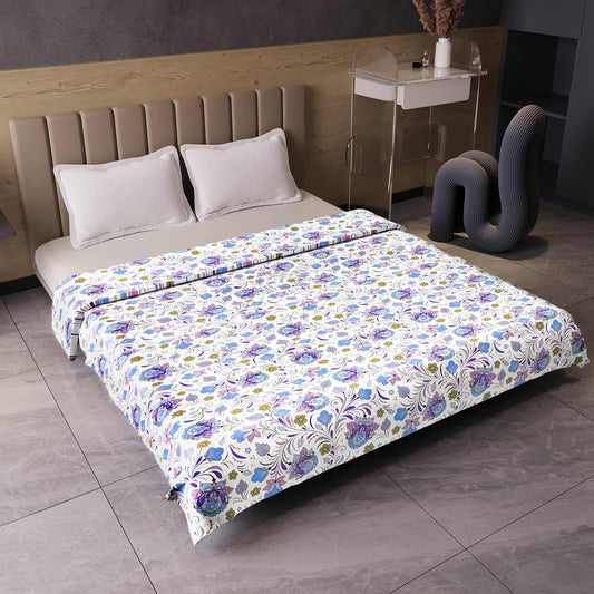 Purple Blue Floral Pure Cotton Lightweight Dohar For Double Bed