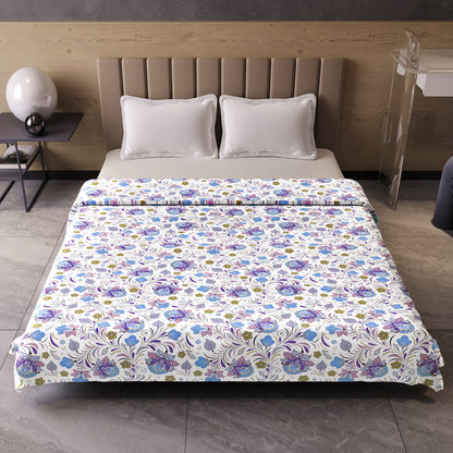 Purple Blue Floral Pure Cotton Lightweight Dohar For Double Bed