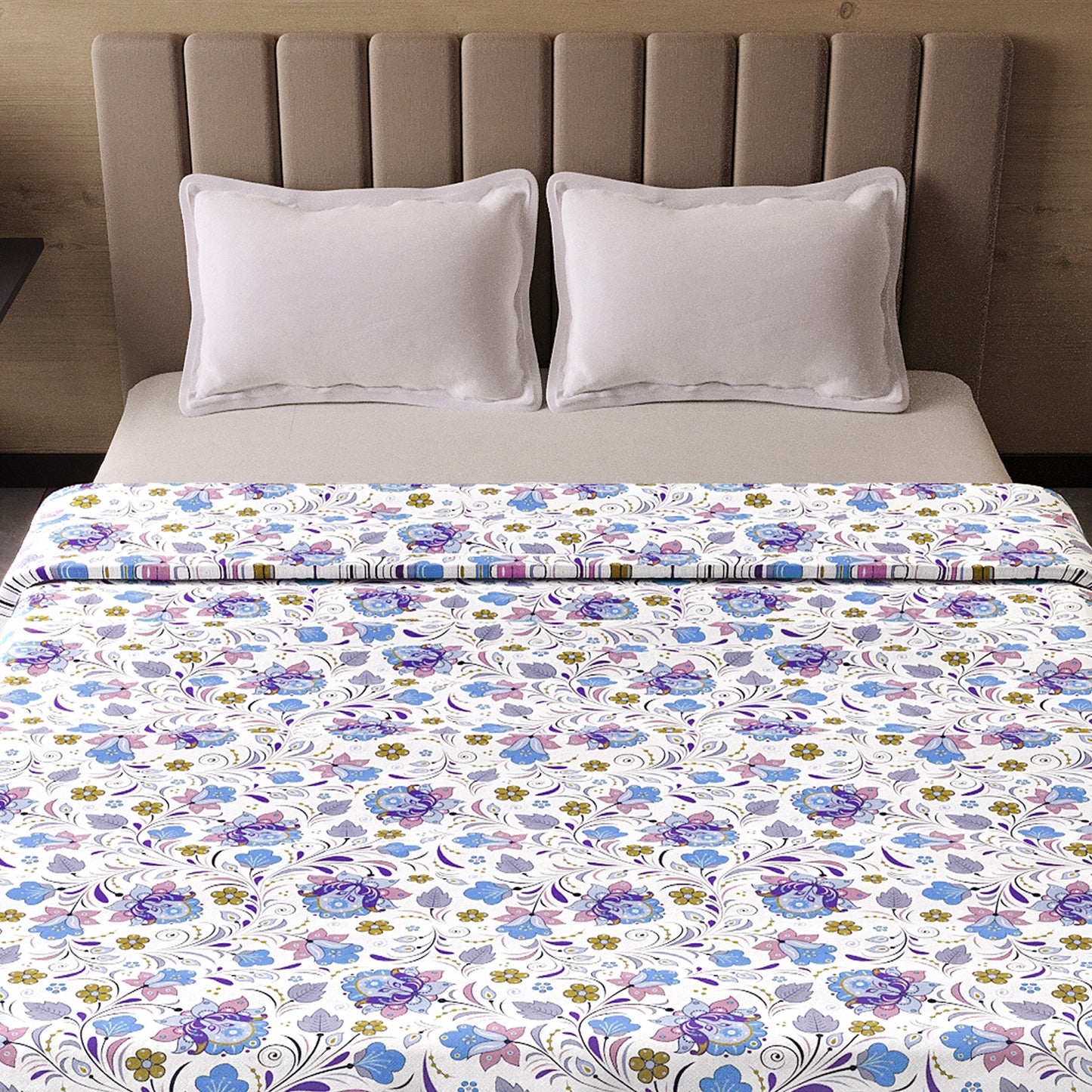 Purple Blue Floral Pure Cotton Lightweight Dohar For Double Bed