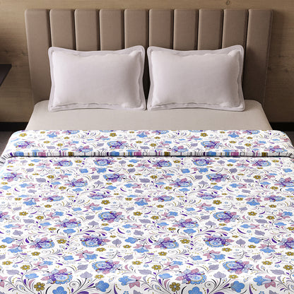 Purple Blue Floral Pure Cotton Lightweight Dohar For Double Bed