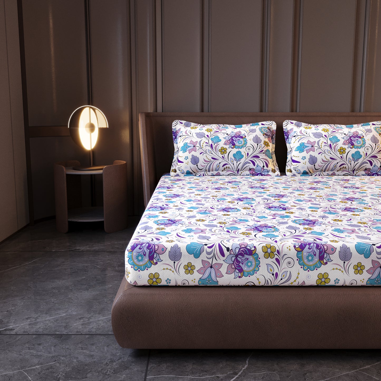 Purple Floral King Cotton Bedsheet