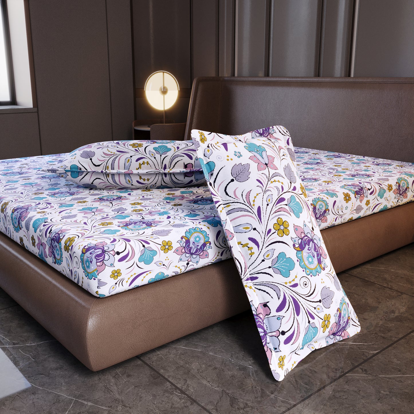 Purple Floral King Cotton Bedsheet