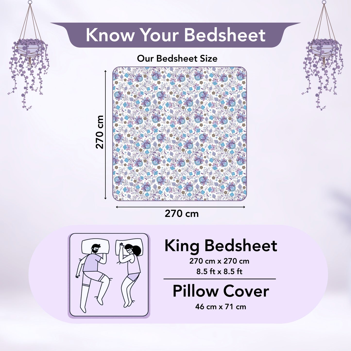 Purple Floral King Cotton Bedsheet