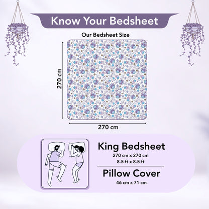 Purple Floral King Cotton Bedsheet