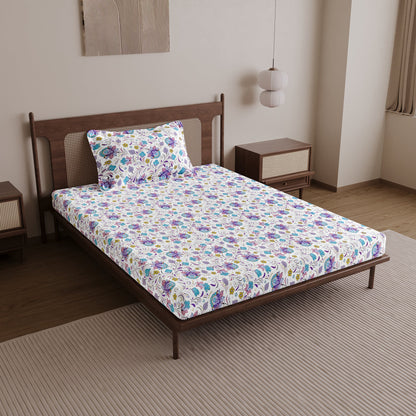 Purple Floral Single Cotton Bedsheet