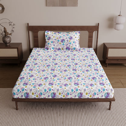 Purple Floral Single Cotton Bedsheet