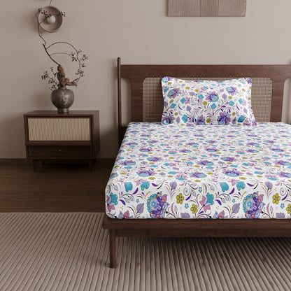 Purple Floral Single Cotton Bedsheet