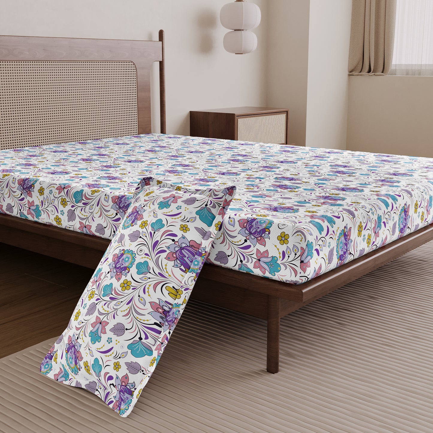 Purple Floral Single Cotton Bedsheet