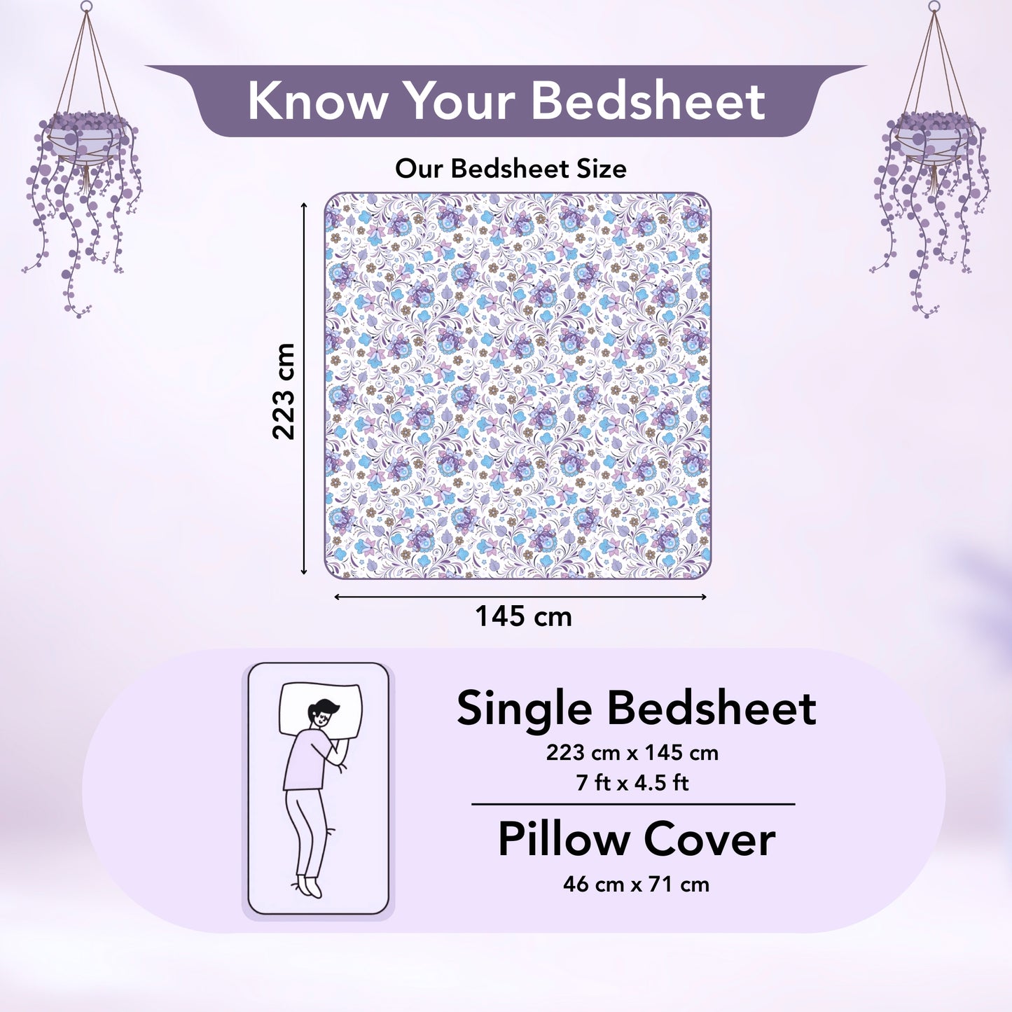 Purple Floral Single Cotton Bedsheet
