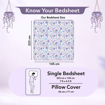 Purple Floral Single Cotton Bedsheet