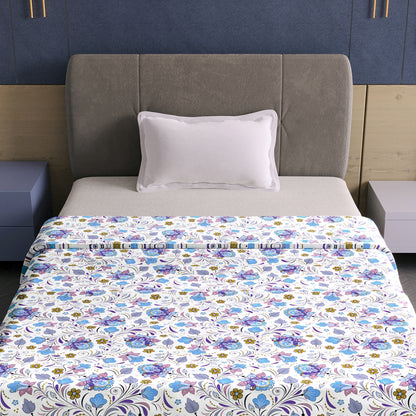 Purple Blue Floral Pure Cotton Lightweight Dohar For Single Bed