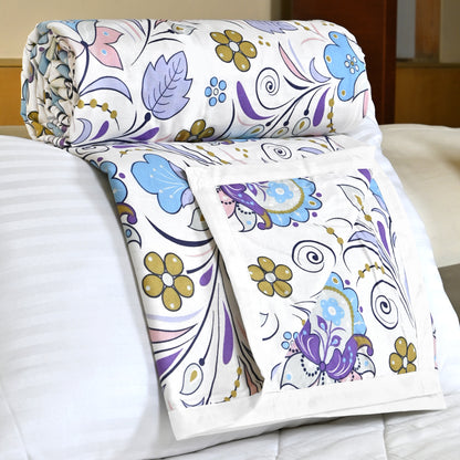 Purple Blue Floral Pure Cotton Lightweight Dohar For Single Bed