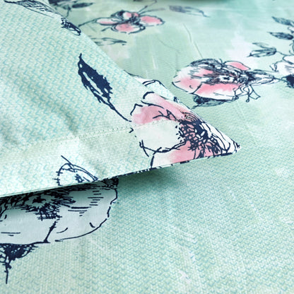 Mint Green Floral 144 TC Cotton Double Bedsheet