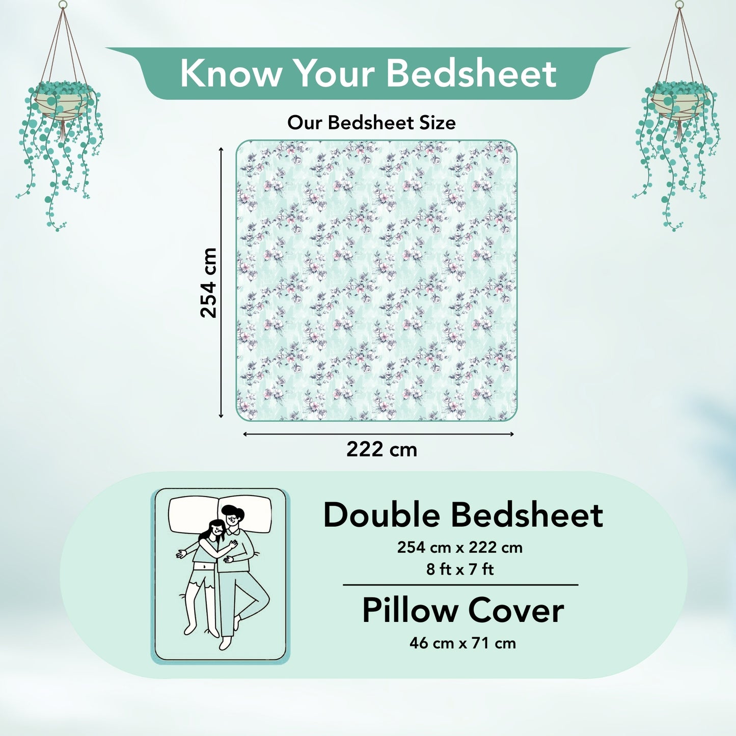 Mint Green Floral 144 TC Cotton Double Bedsheet
