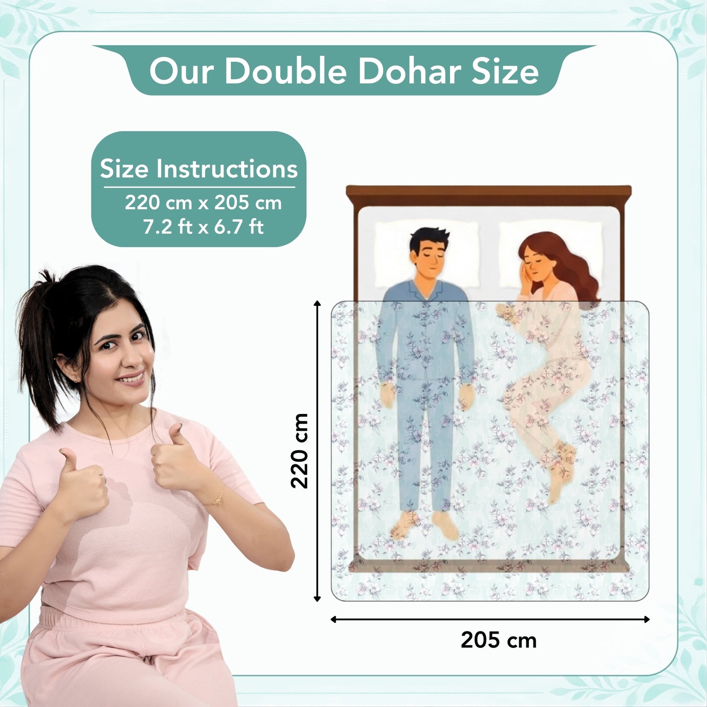 Mint Green Floral Pure Cotton Lightweight Dohar For Double Bed