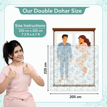 Mint Green Floral Pure Cotton Lightweight Dohar For Double Bed