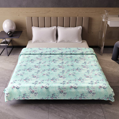 Mint Green Floral Pure Cotton Lightweight Dohar For Double Bed