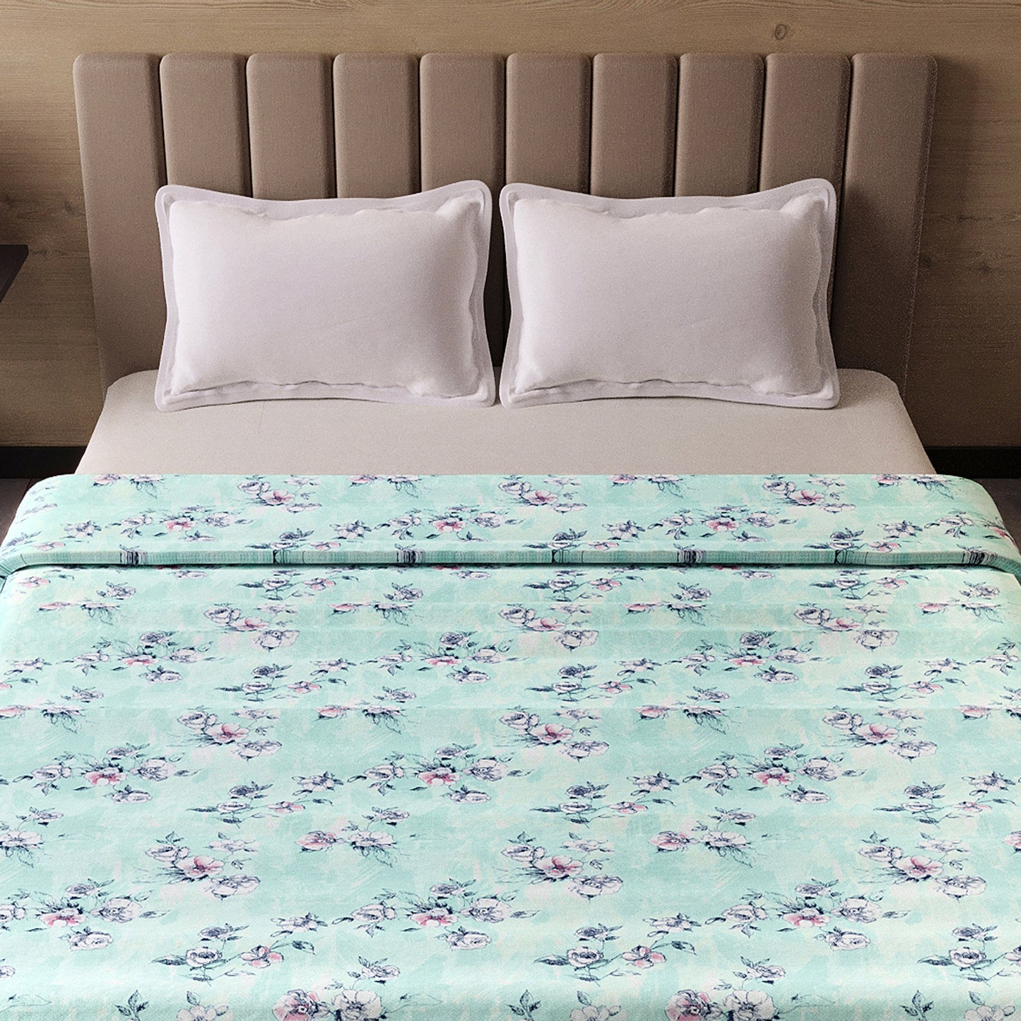 Mint Green Floral Pure Cotton Lightweight Dohar For Double Bed