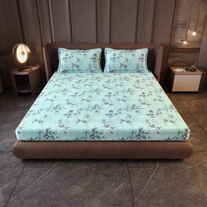 Mint Green Floral 144 TC Cotton King Bedsheet