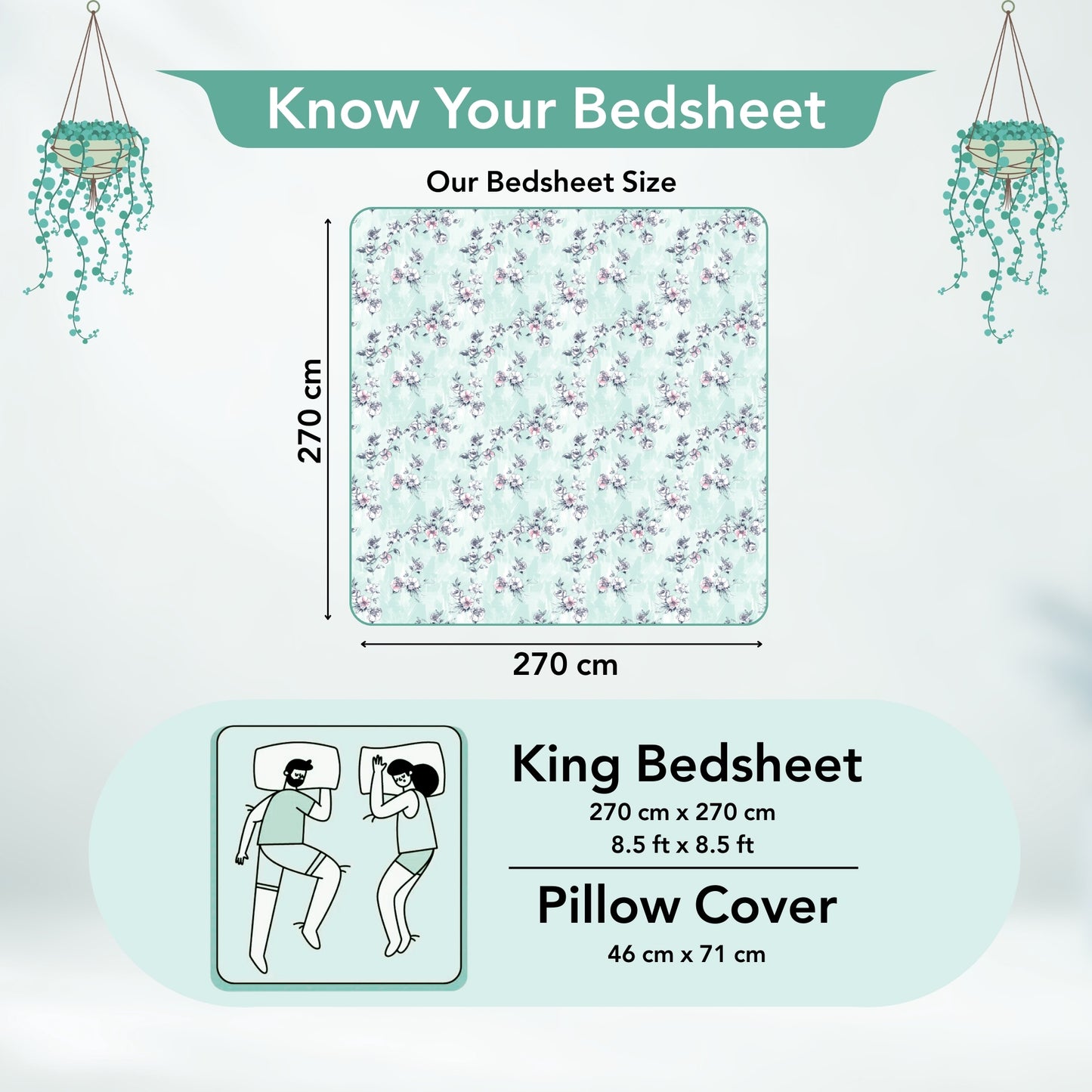 Mint Green Floral 144 TC Cotton King Bedsheet