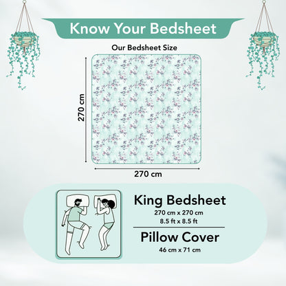 Mint Green Floral 144 TC Cotton King Bedsheet