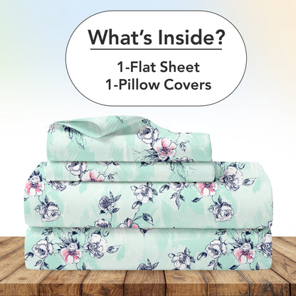 Mint Green Floral 144 TC Cotton Single Bedsheet