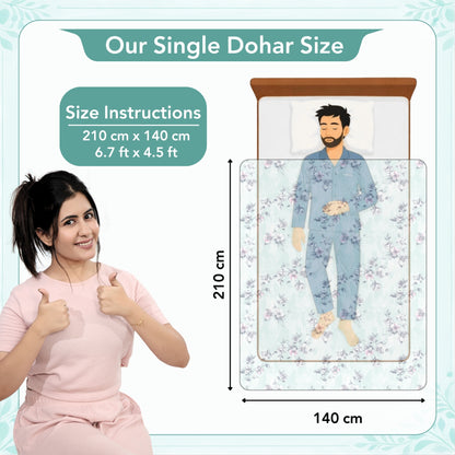 Mint Green Floral Pure Cotton Lightweight Dohar For Single Bed