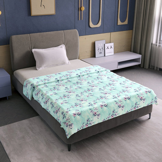 Mint Green Floral Pure Cotton Lightweight Dohar For Single Bed