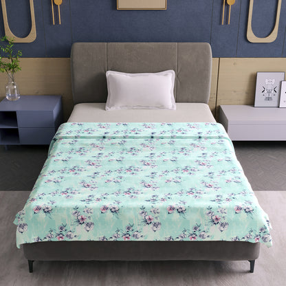 Mint Green Floral Pure Cotton Lightweight Dohar For Single Bed