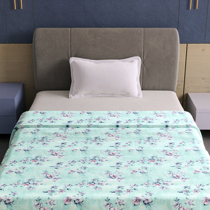 Mint Green Floral Pure Cotton Lightweight Dohar For Single Bed