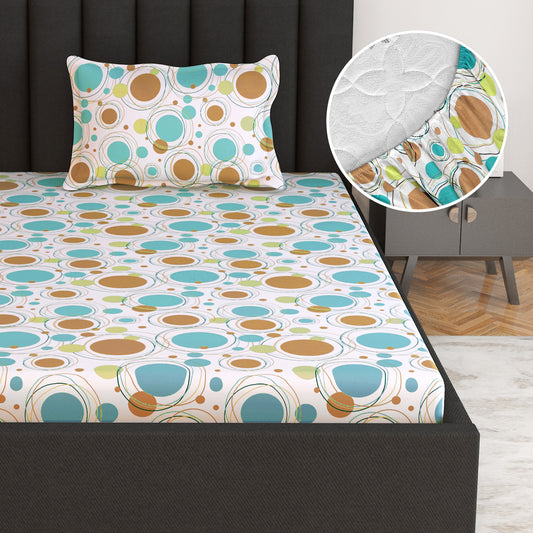 Multi Color Doodle Round Elastic Fitted Bedsheet For Single Bed