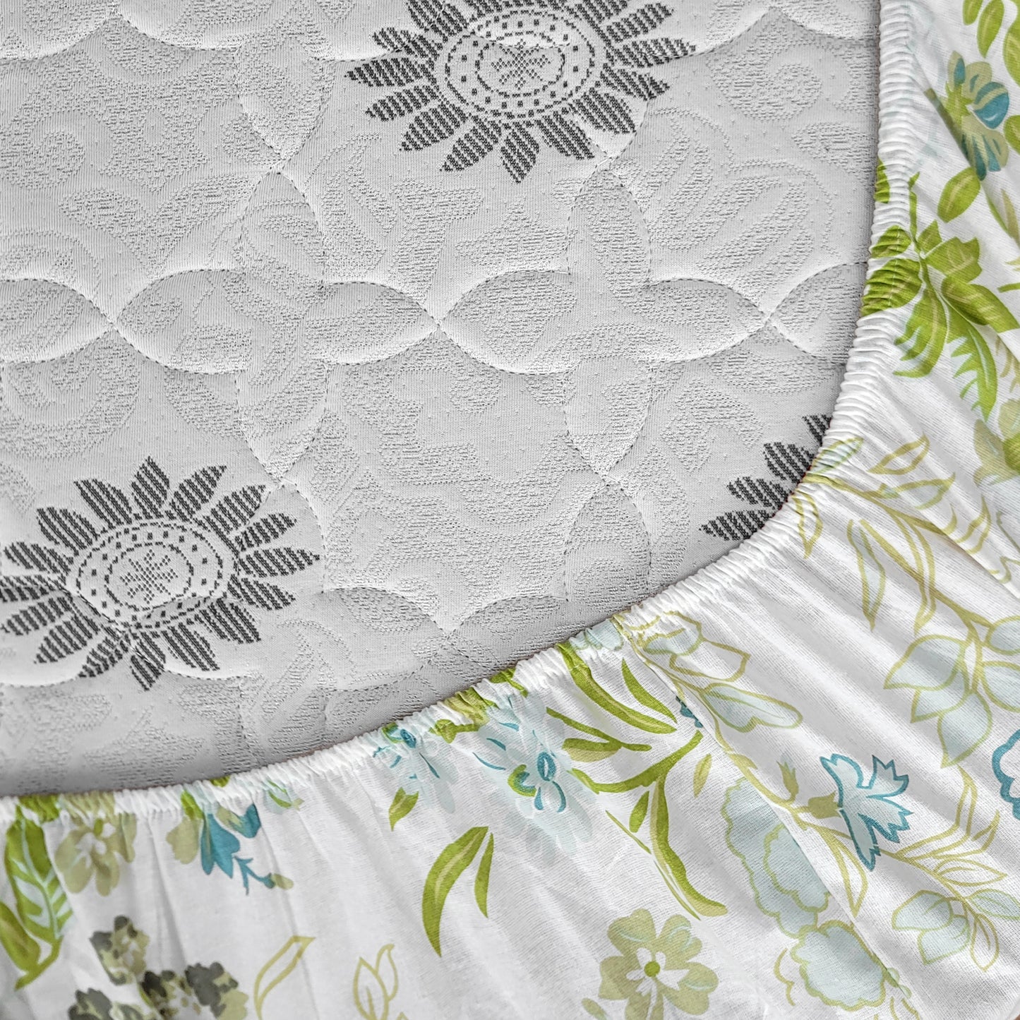 Green Blush Floral Elastic Fitted Double Bed Bedsheet
