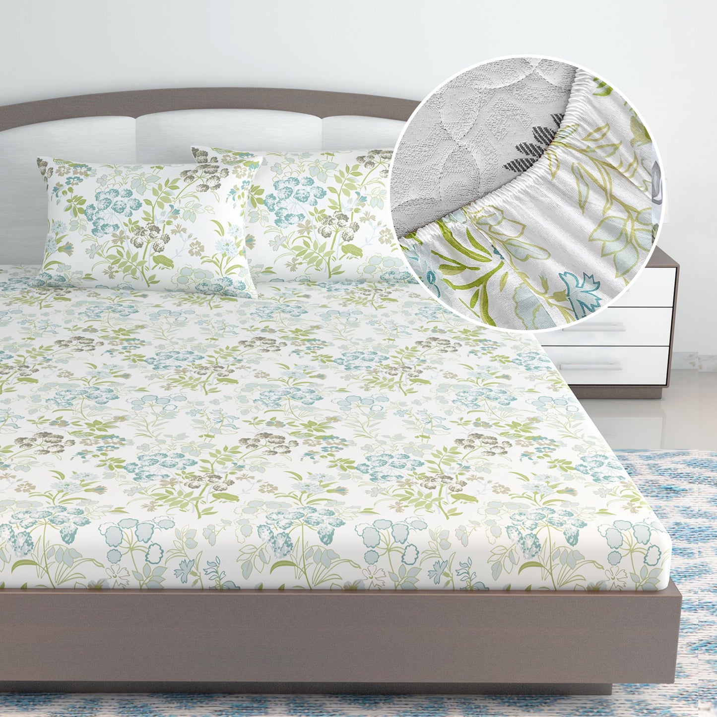 Vintage Floral Elastic Fitted King Bed Bedsheet