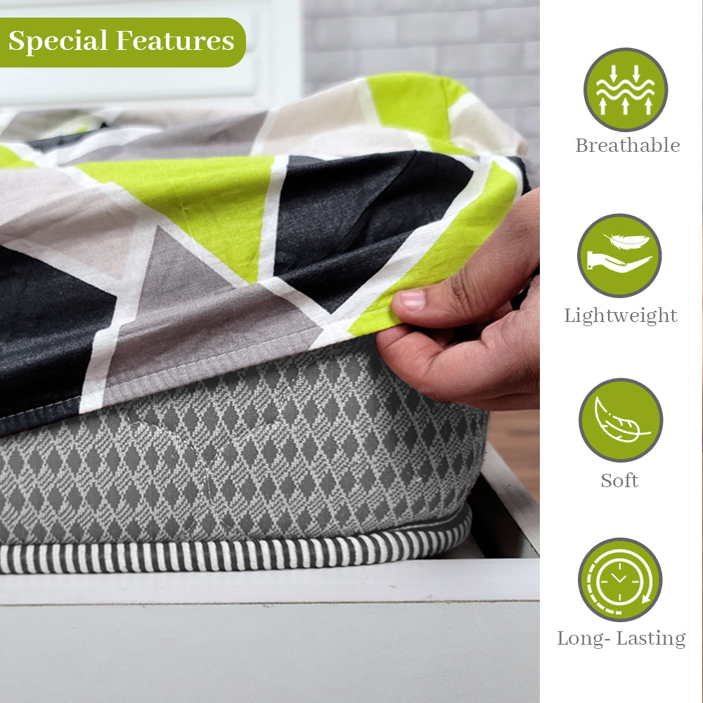 Lime Grey Triangle Elastic Fitted Double Bed Bedsheet