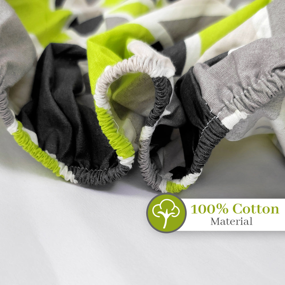 Lime Grey Triangle Elastic Fitted Double Bed Bedsheet