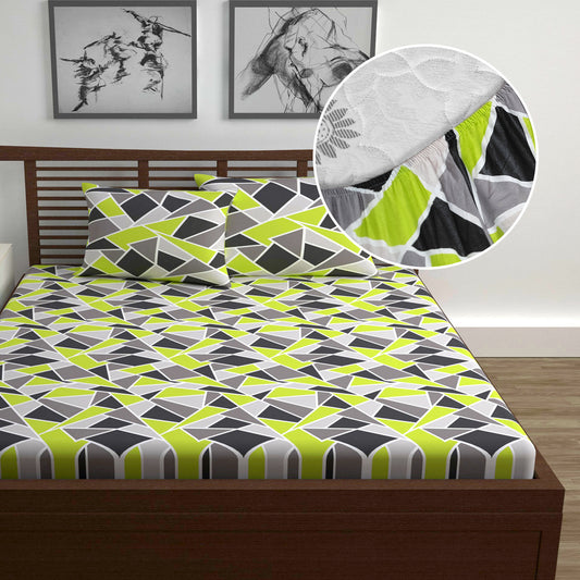 Triangle Green Elastic Fitted Double Bed Bedsheet