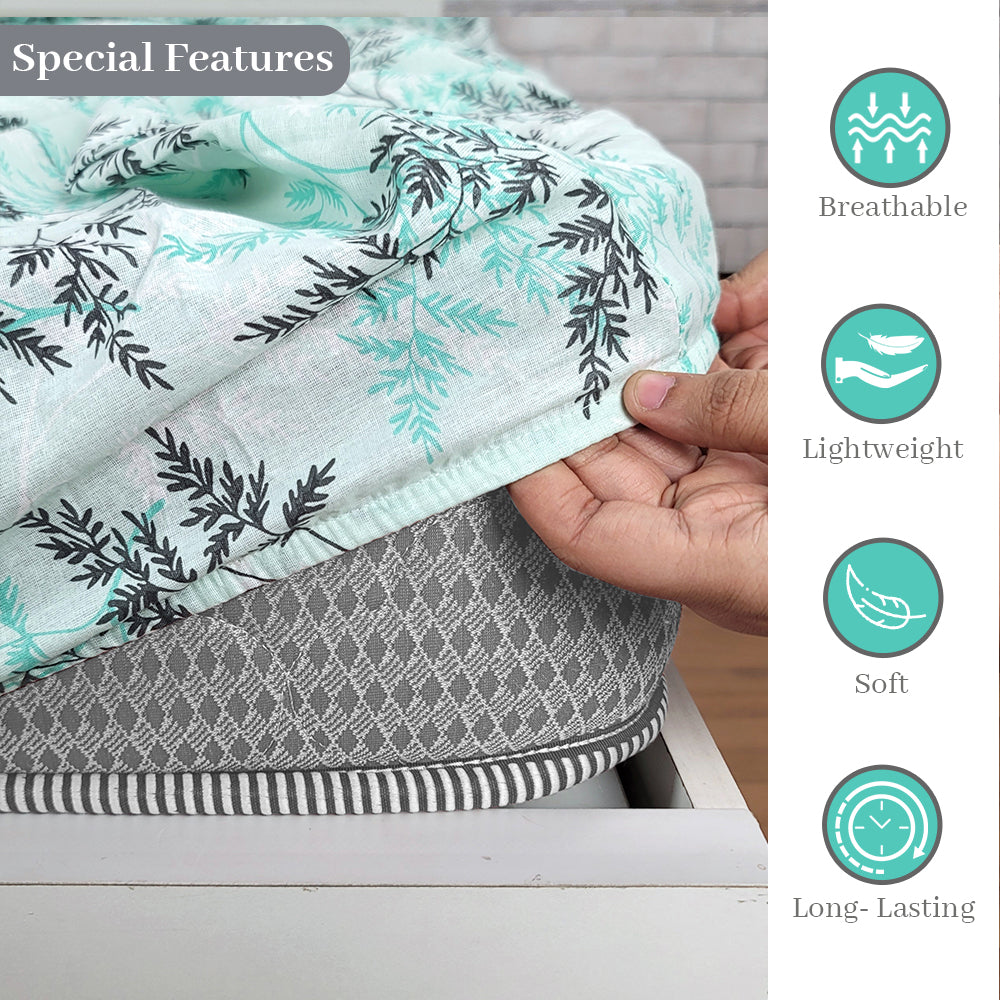 Aqua Mist Floral Elastic Fitted Bedsheet For Single Bed