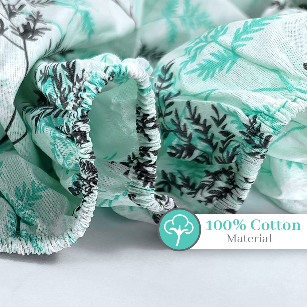 Aqua Mist Floral Elastic Fitted Bedsheet For Single Bed