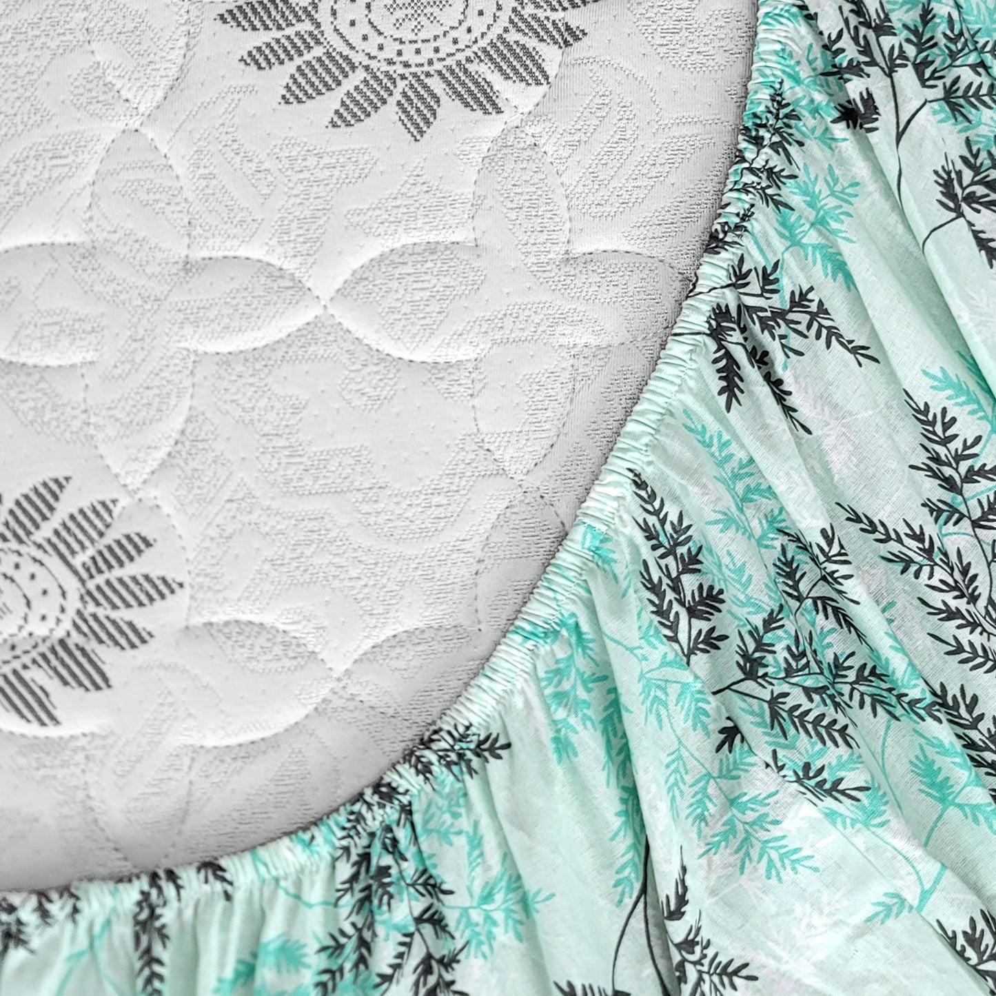 Aqua Mist Floral Elastic Fitted Bedsheet For Single Bed