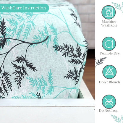 Aqua Mist Floral 144 TC Cotton King Fitted Bedsheet With 2 Pillowcovers