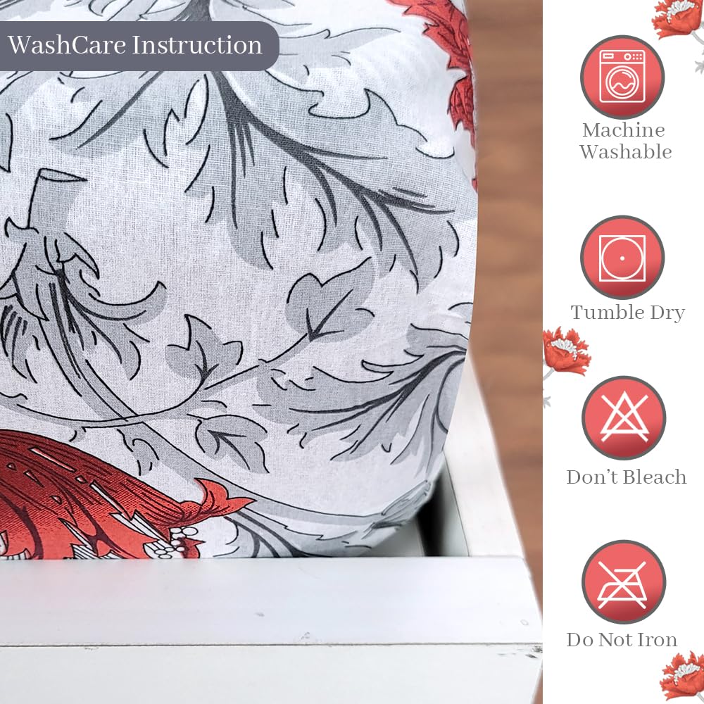 Tulip Floral Elastic Fitted Bedsheet for Single Bed - Grey and Red