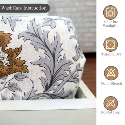 Tulip Floral Grey and Brown Elastic Fitted Double Bedsheet