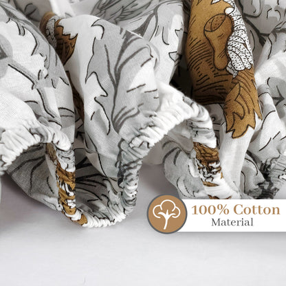 Tulip Floral Grey and Brown Elastic Fitted King Bedsheet