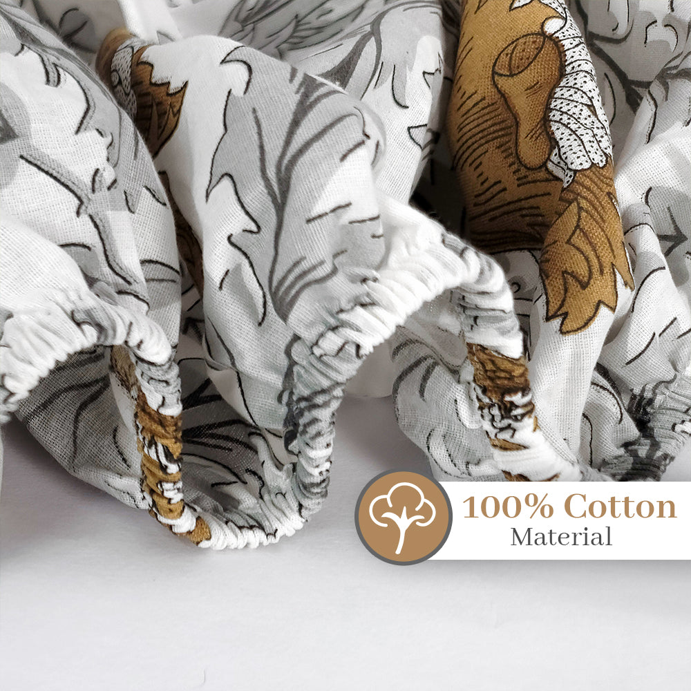 Tulip Floral Grey and Brown Elastic Fitted Bedsheet For Single Bed