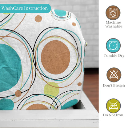 Doodle Round Printed Cotton Elastic Fitted Bedsheet For Single Bed