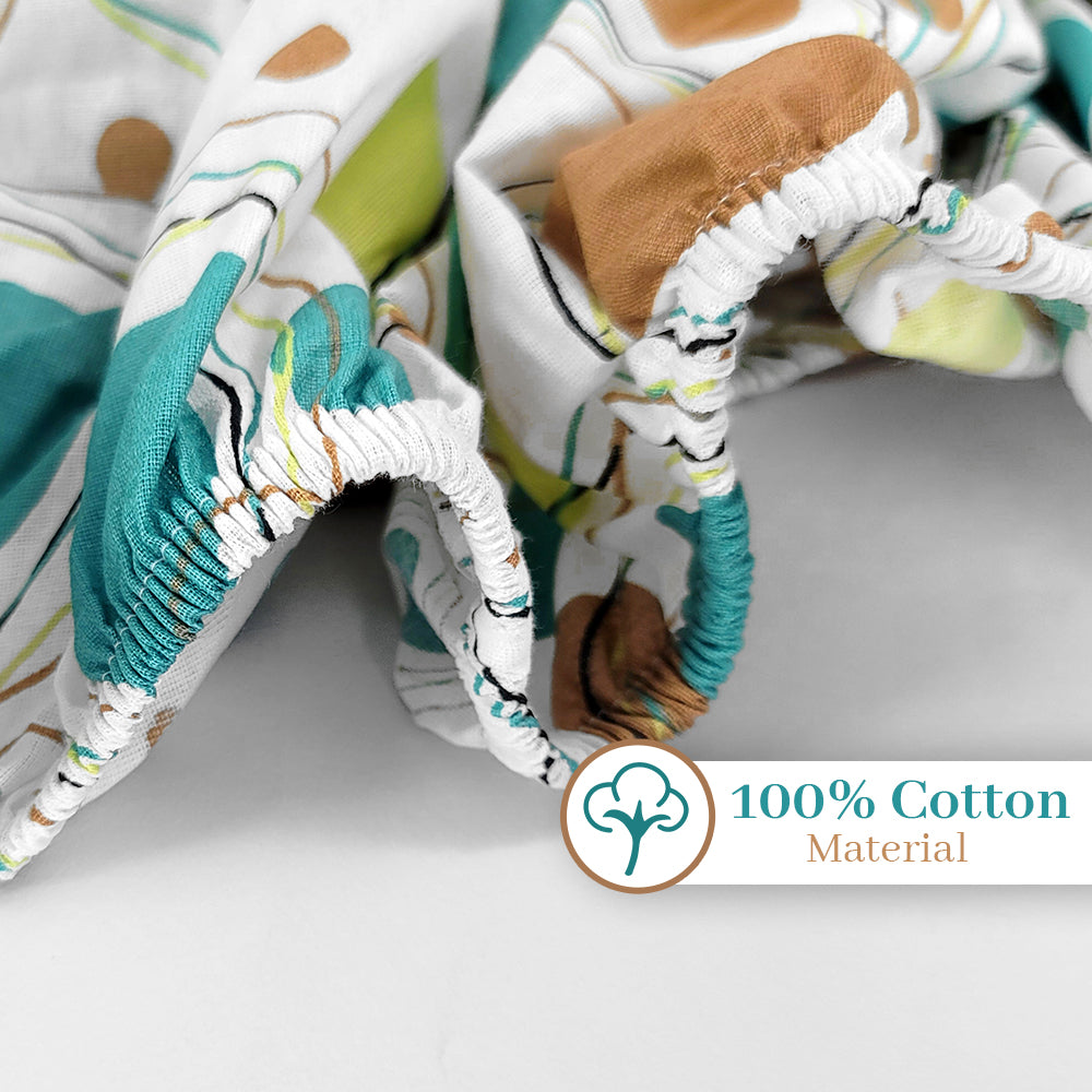 Doodle Round Printed Cotton Elastic Fitted Bedsheet For Double Bed