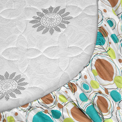 Doodle Round Printed Cotton Elastic Fitted Bedsheet For Single Bed