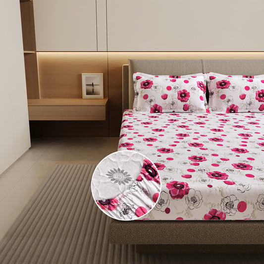 Pink Blossom Floral Cotton Elastic Fitted Double Bedsheet