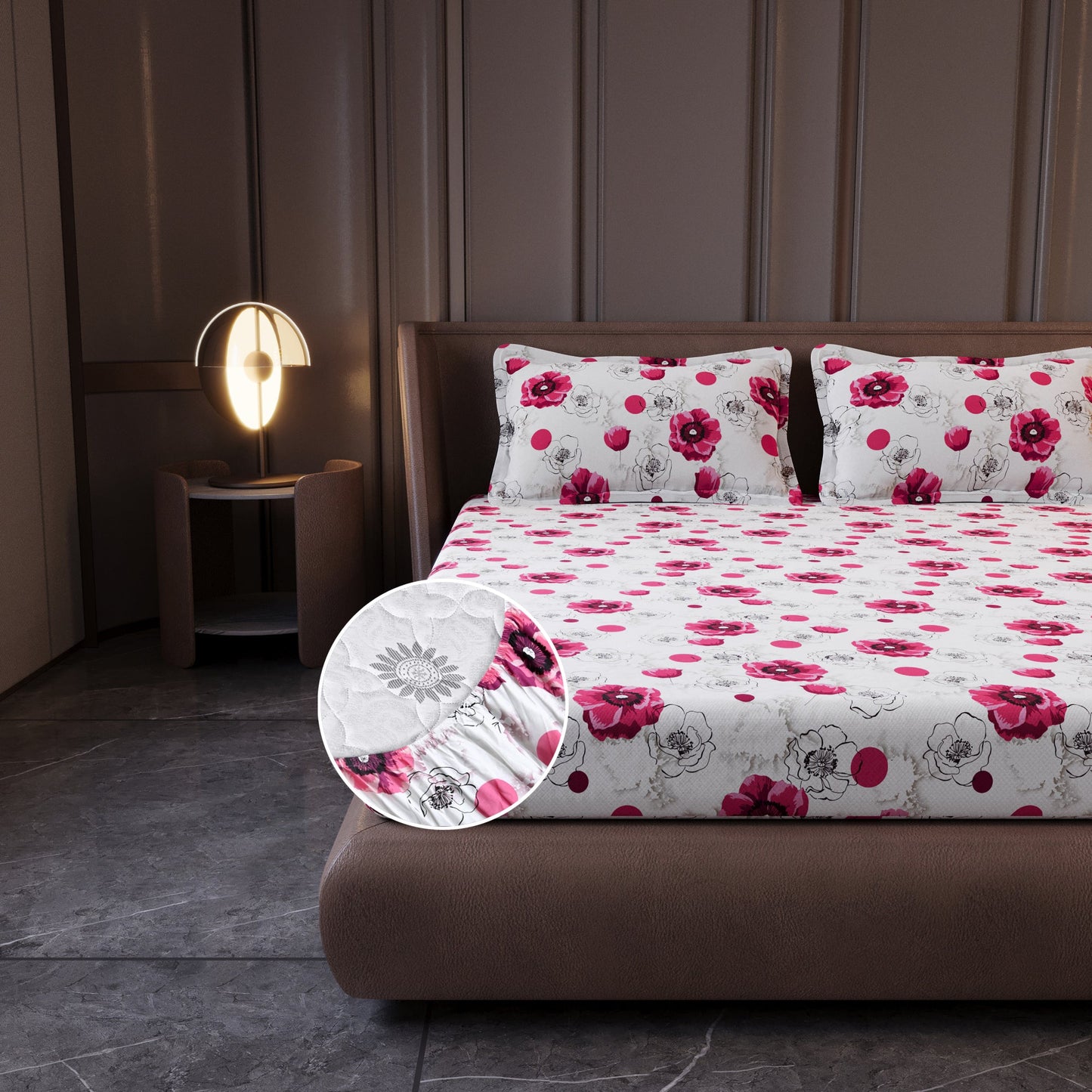 Pink Blossom Floral Cotton Elastic Fitted King Bedsheet